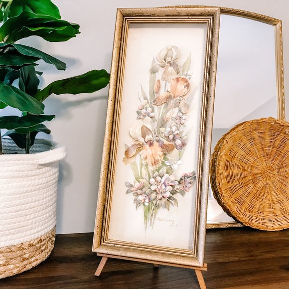 Vintage Boho Dried Gold Flower Framed Art